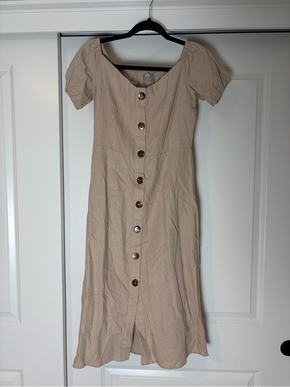 ASOS Neutral Beige Button-Front Midi Dress